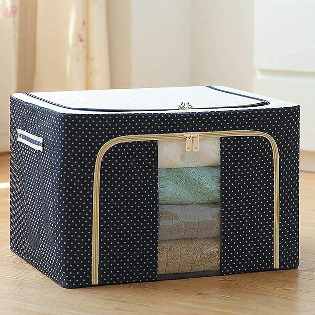 Large Capacity 66Ltr Clothes Storage Bag, 1 Packs Foldable Closet Organizers for Comforters, Blankets, Bedding,