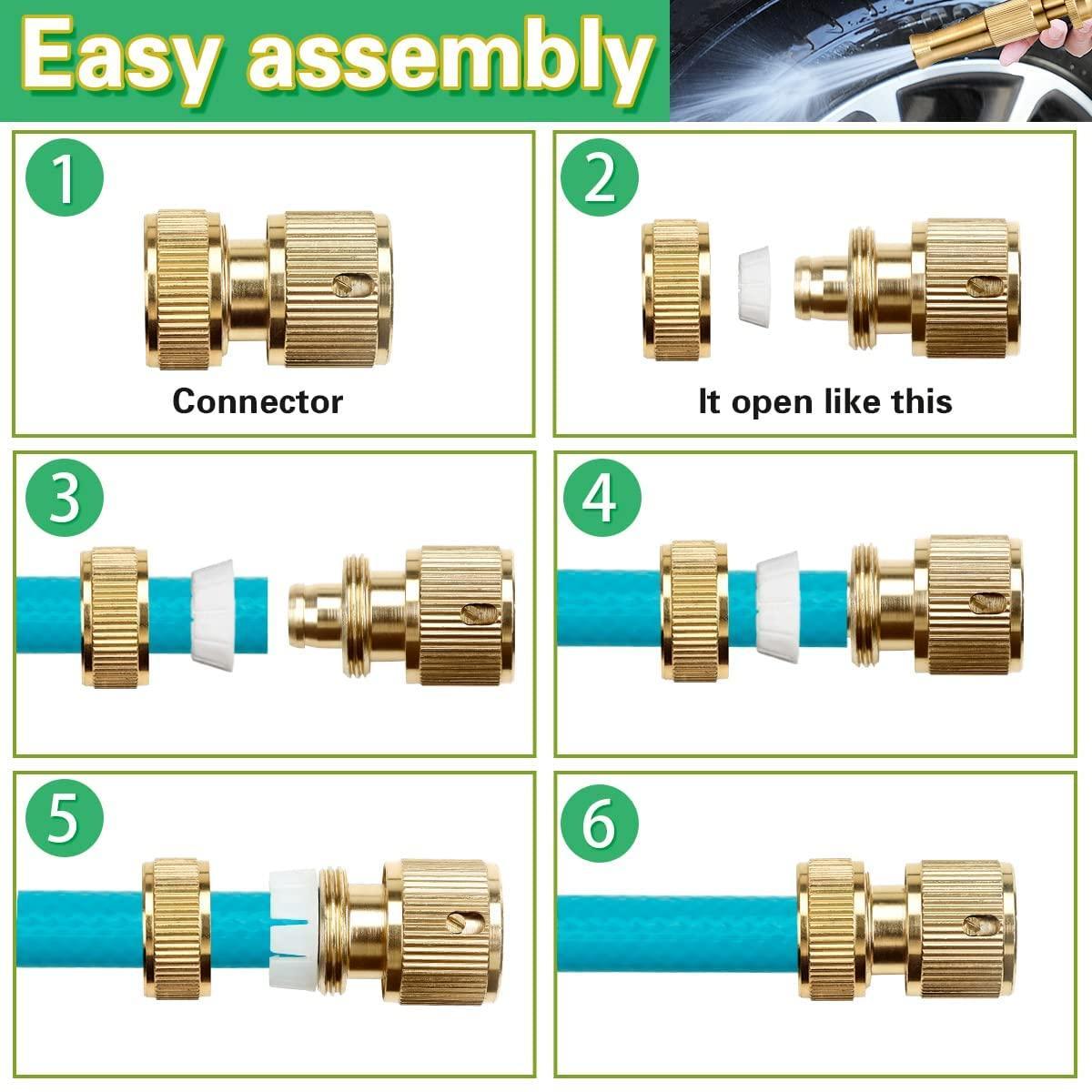 Solid BRASS Water Spray Nozzle for all 1/2” hoses, PATENTED UNIBODY Model, Adjustable Water Jet Spray Gun