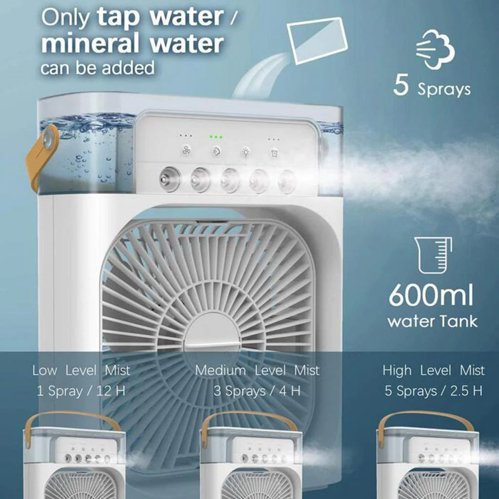 Portable Mini Air Cooler With Adjustable Air Flow, Humidifier, Mist Control, LED Light & Sleep Timer