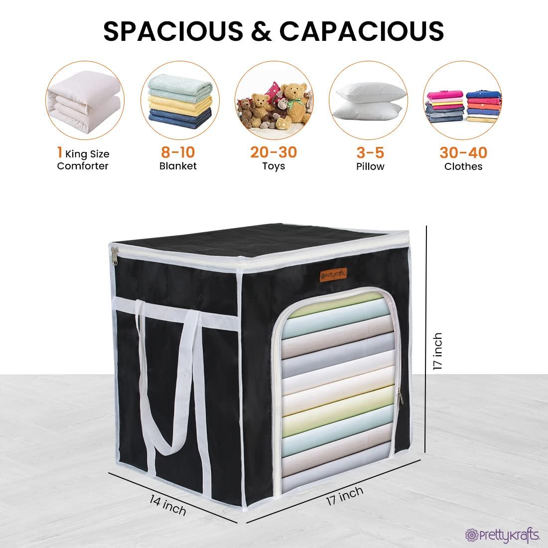 Large Capacity 66Ltr Clothes Storage Bag, 1 Packs Foldable Closet Organizers for Comforters, Blankets, Bedding,