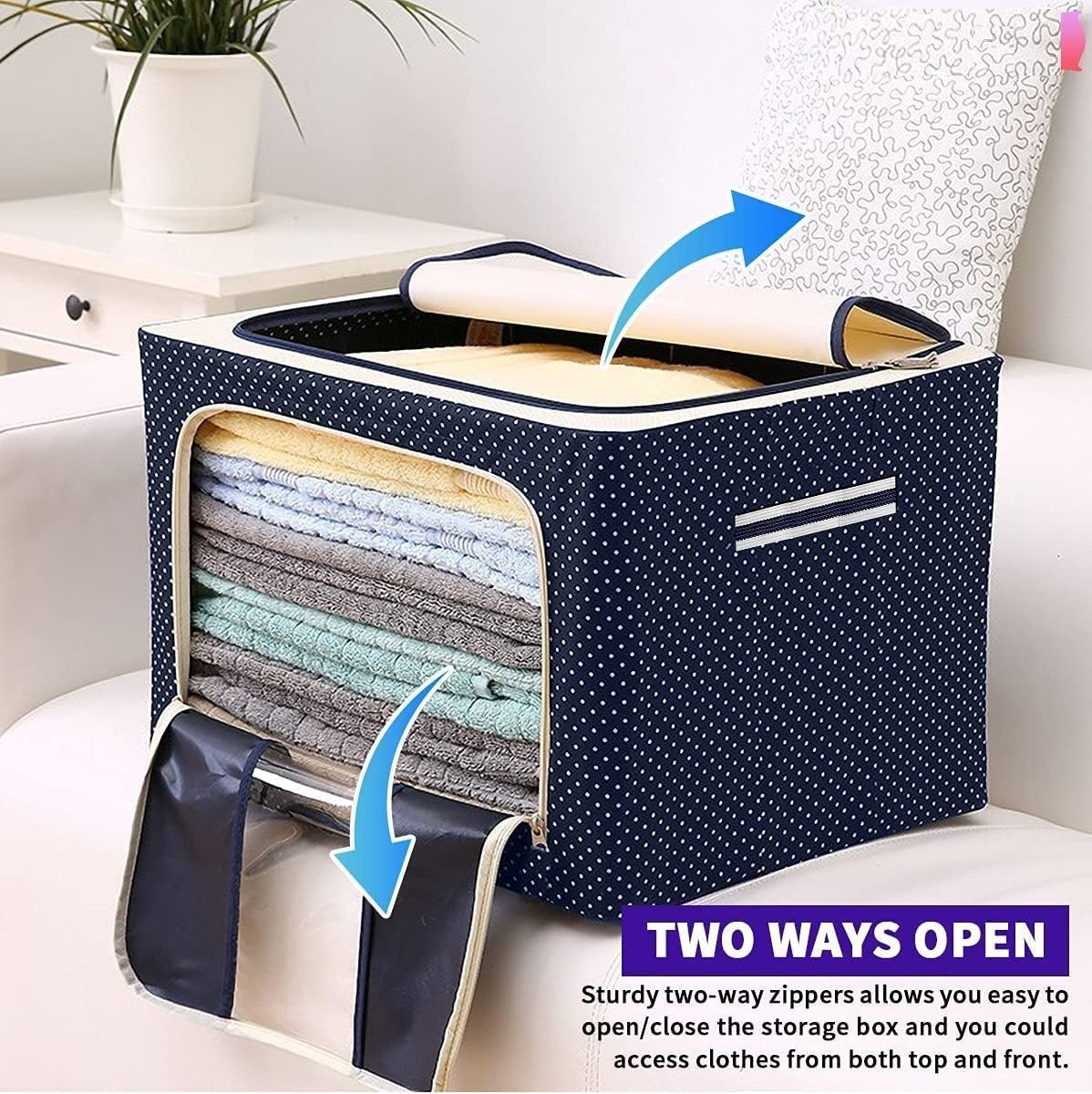 Large Capacity 66Ltr Clothes Storage Bag, 1 Packs Foldable Closet Organizers for Comforters, Blankets, Bedding,