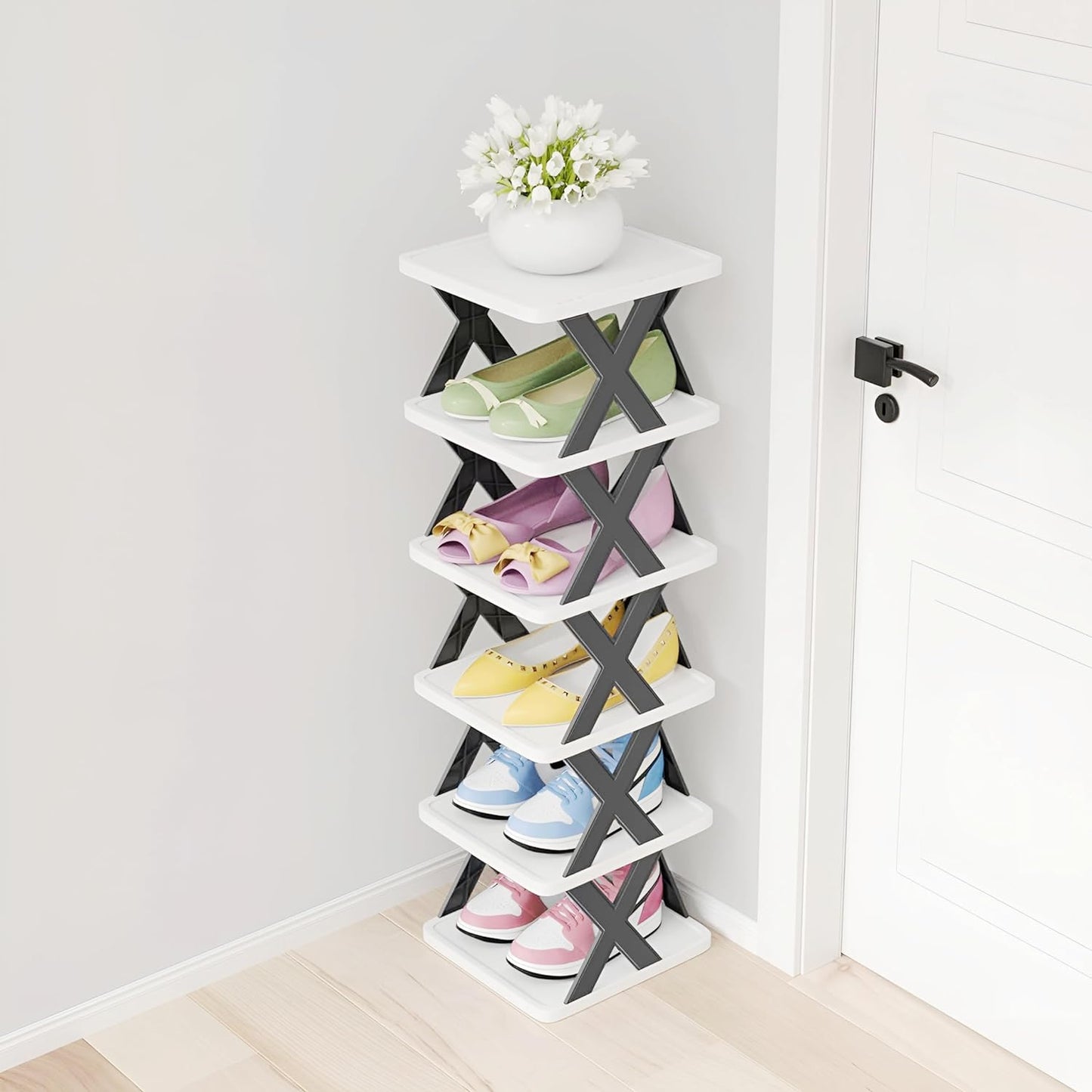 Multi Purpose Stackable Shoe Rack for Home, Stylish Shoe Storage Organizer for Entryway and Bedroom - Easy Assembly Space Saver Stand for Footwear (6 Layer)