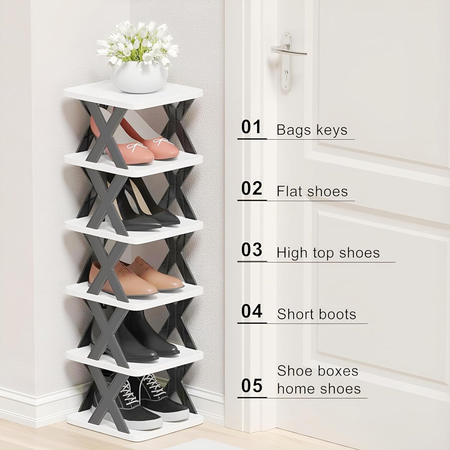 Multi Purpose Stackable Shoe Rack for Home, Stylish Shoe Storage Organizer for Entryway and Bedroom - Easy Assembly Space Saver Stand for Footwear (6 Layer)