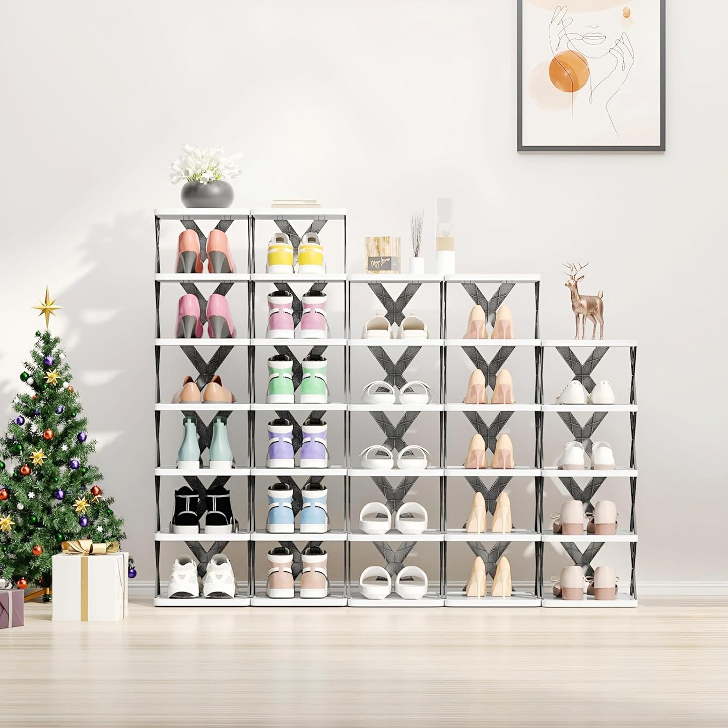 Multi Purpose Stackable Shoe Rack for Home, Stylish Shoe Storage Organizer for Entryway and Bedroom - Easy Assembly Space Saver Stand for Footwear (6 Layer)