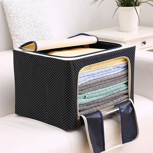 66 Litres Foldable Oxford Cloth Storage Bags Box Organisers with Steel Frame for Comforter, Bedding, Clothes Anti dust, Moisture Proof Storage Box with Clear Window