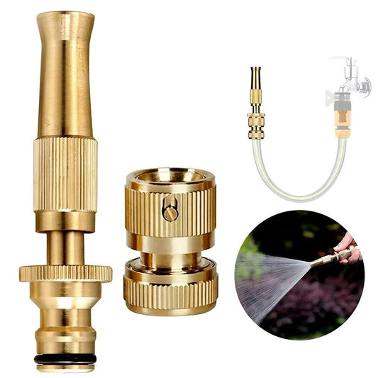 Solid BRASS Water Spray Nozzle for all 1/2” hoses, PATENTED UNIBODY Model, Adjustable Water Jet Spray Gun
