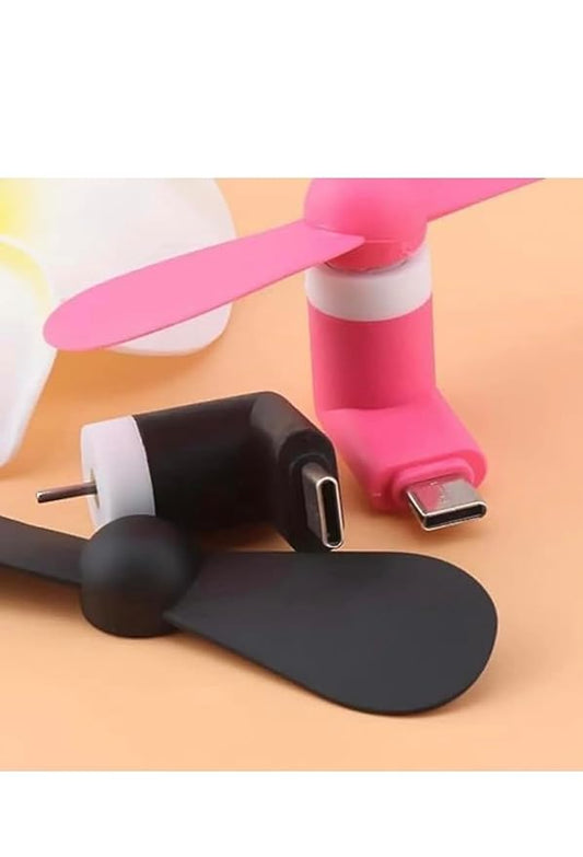 High Speed USB/Type-C Fan, Mini Mobile Fans, Mini Fan Compatible with All Android & Type-C Smartphones (Pack of 2)