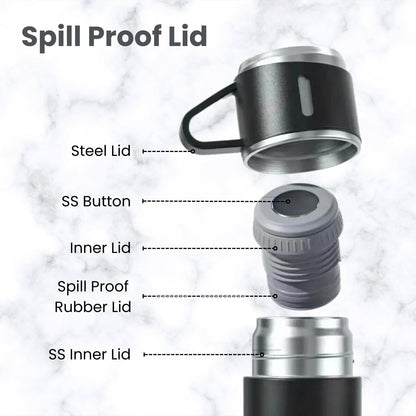 Vacuum Flask Set with 2 Cups, Insulated Double Wall Stainless Steel 500ml Tea Coffee Thermal Flask with 3 Cups, Hot and Cold Bottle, Corporate Gifts for Employees Christmas Gift