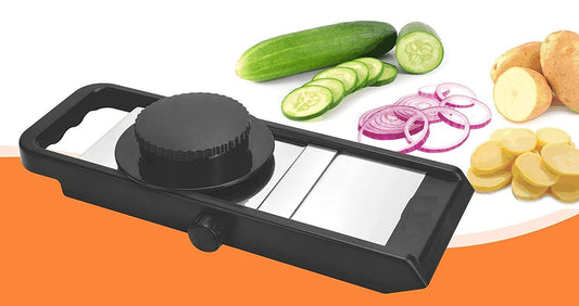Stainless Steel n Fiber Slicer for Potato, Onion n Vegetable Adjustable Thickness Slicer, with Safety Holder (Black)