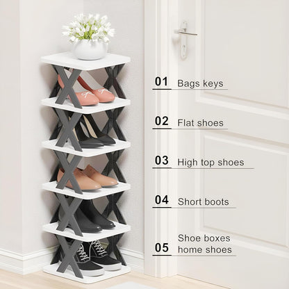 Multi Purpose Stackable Shoe Rack for Home, Stylish Shoe Storage Organizer for Entryway and Bedroom - Easy Assembly Space Saver Stand for Footwear (6 Layer)